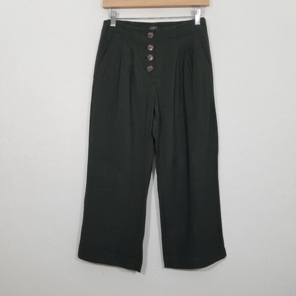 LOFT High Waist Green Wide Leg Cropped Pants Size 2P